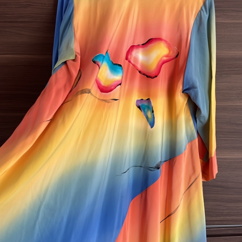FABULOUS vintage Yolanda Lorente hand painted silk dress size 3 (L) very unique! - Picture 3 of 9